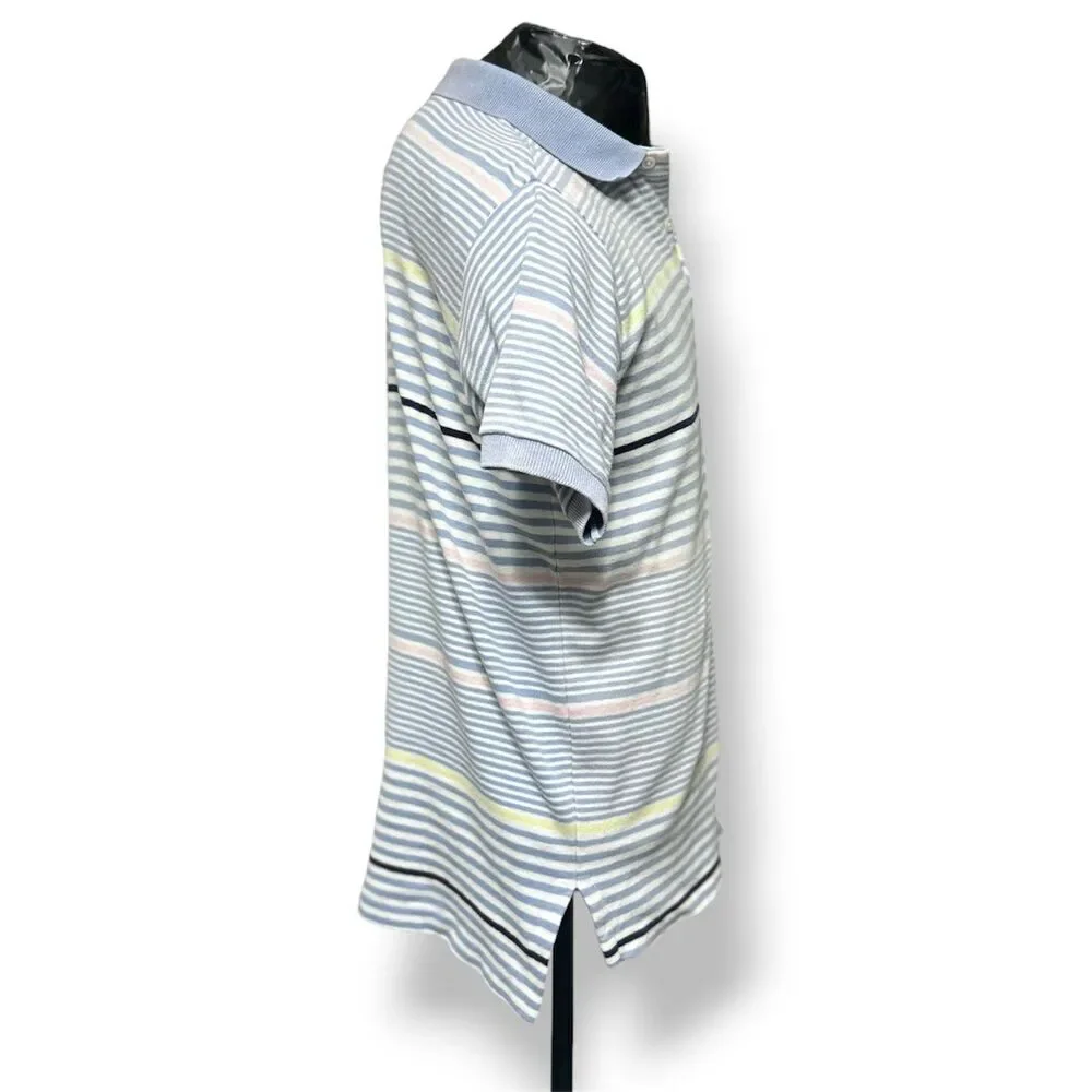 Polo Ralph‎ Lauren Men’s L Lavender Pink Yellow Striped Cotton Short Sleeve Polo